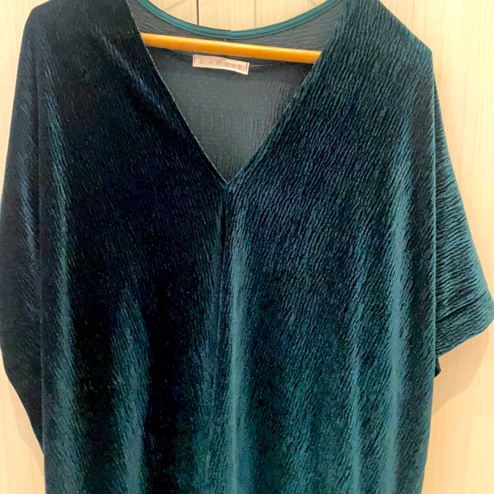 Karlie Emerald green faux velvet shirt dress in M